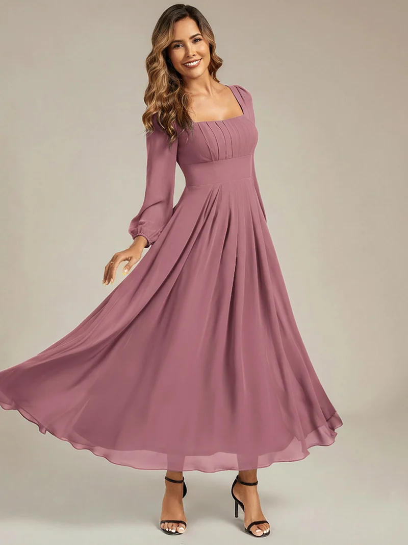 ever LYDIA|Robe de demoiselle d'honneur en mousseline à manches lanternes