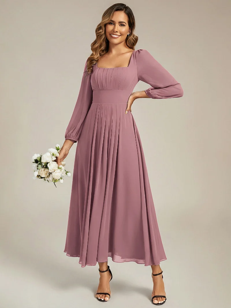 ever LYDIA|Robe de demoiselle d'honneur en mousseline à manches lanternes