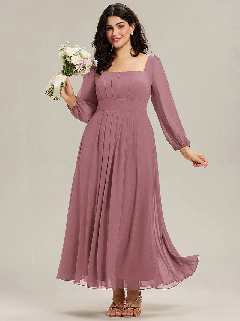ever LYDIA|Robe de demoiselle d'honneur en mousseline à manches lanternes