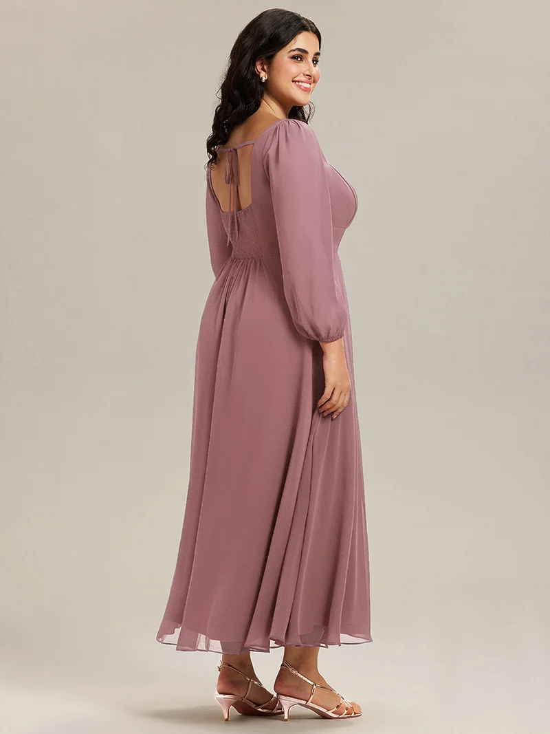 ever LYDIA|Robe de demoiselle d'honneur en mousseline à manches lanternes