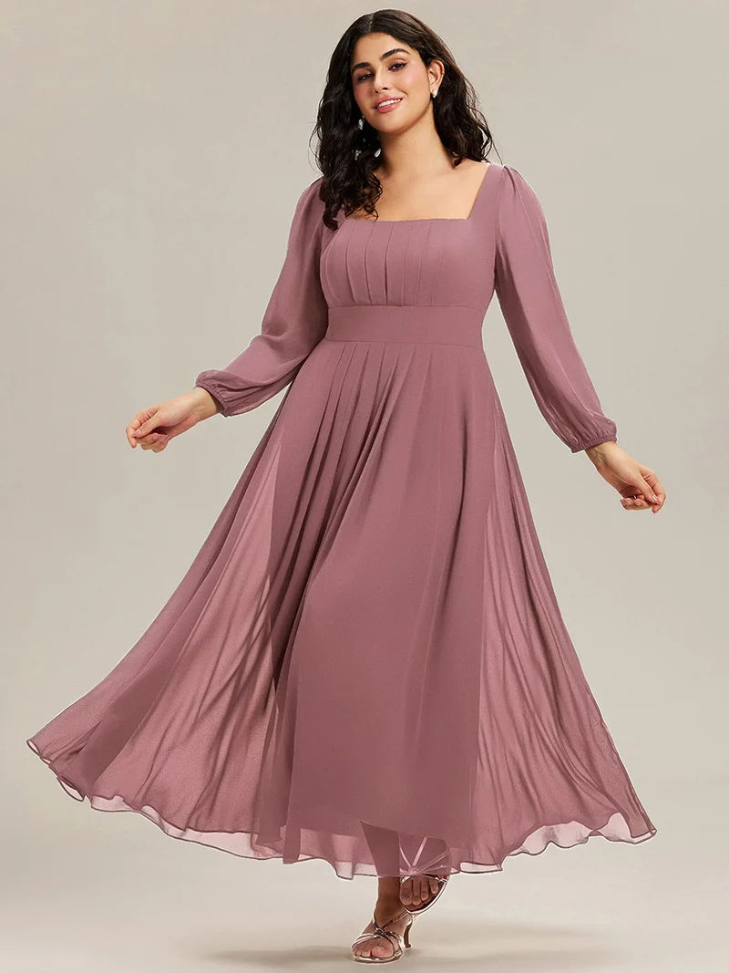 ever LYDIA|Robe de demoiselle d'honneur en mousseline à manches lanternes