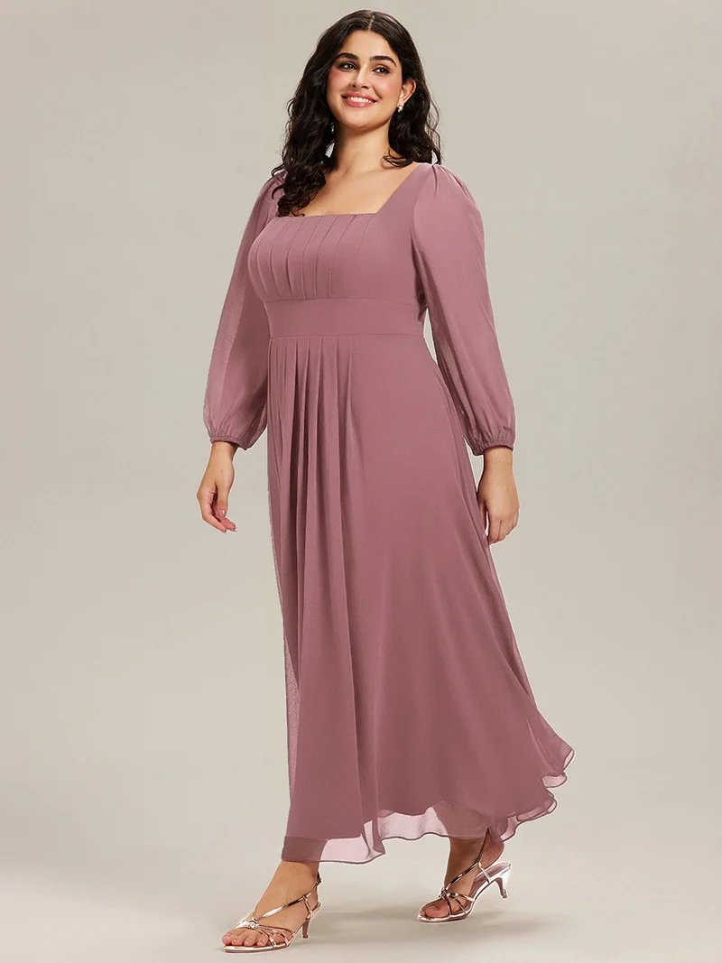 ever LYDIA|Robe de demoiselle d'honneur en mousseline à manches lanternes