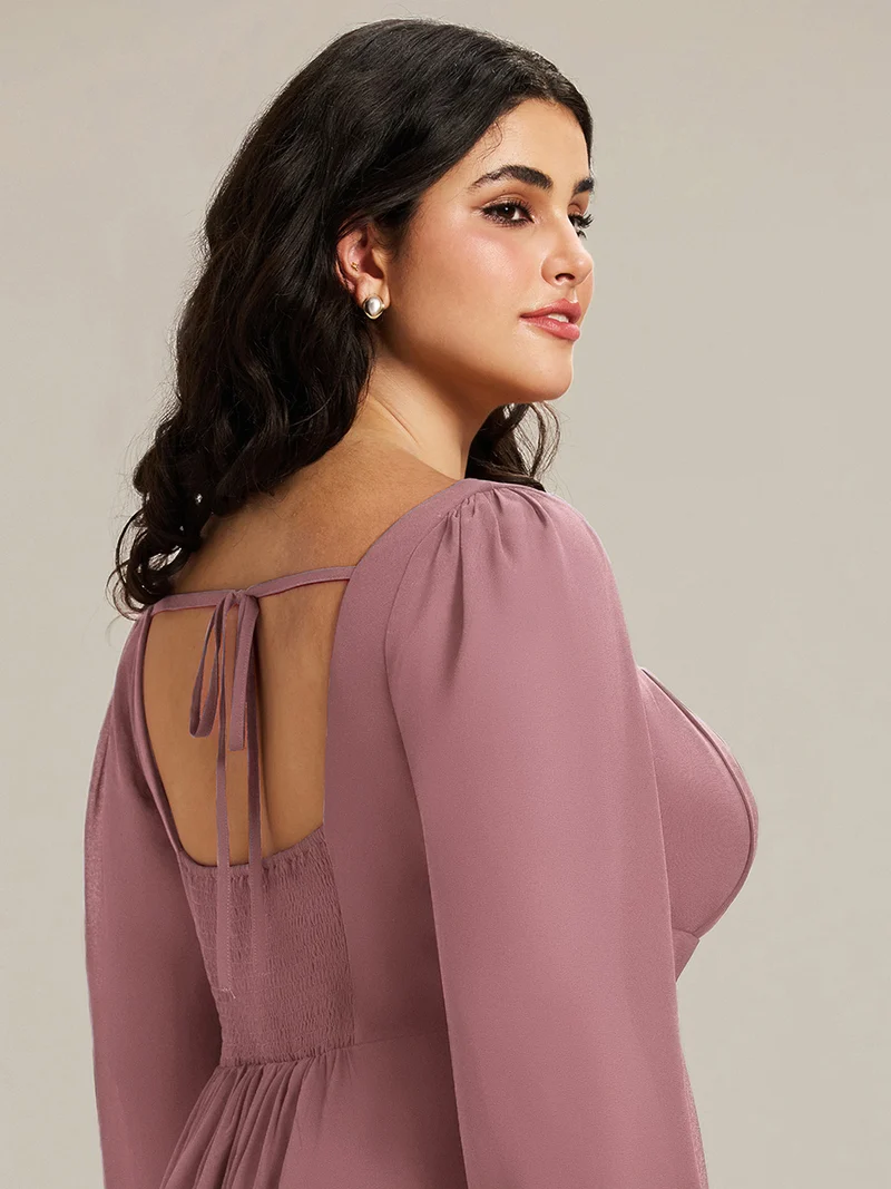ever LYDIA|Robe de demoiselle d'honneur en mousseline à manches lanternes