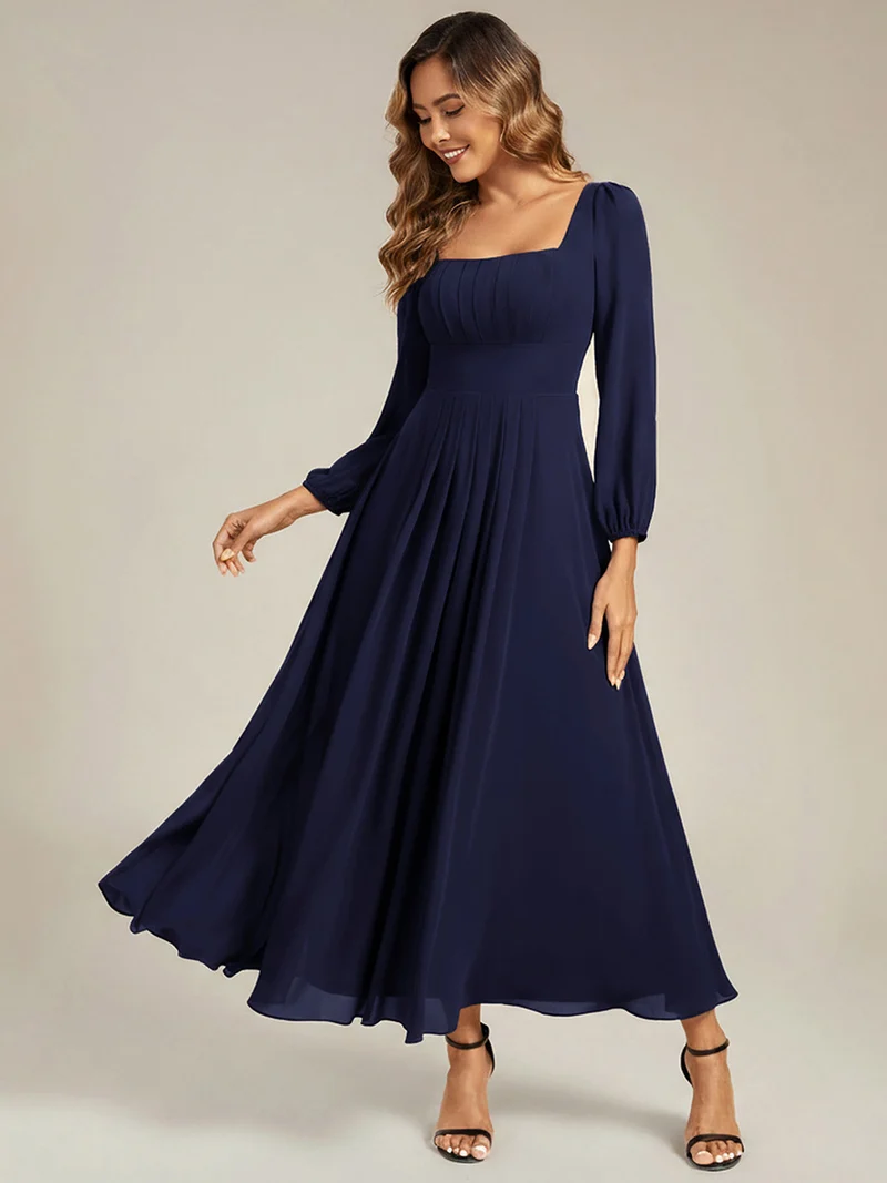 ever LYDIA|Robe de demoiselle d'honneur en mousseline à manches lanternes