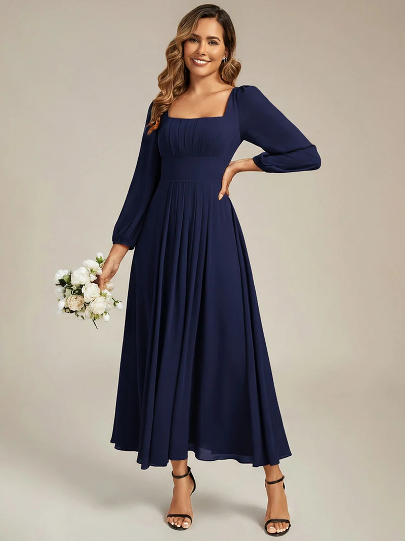 ever LYDIA|Robe de demoiselle d'honneur en mousseline à manches lanternes