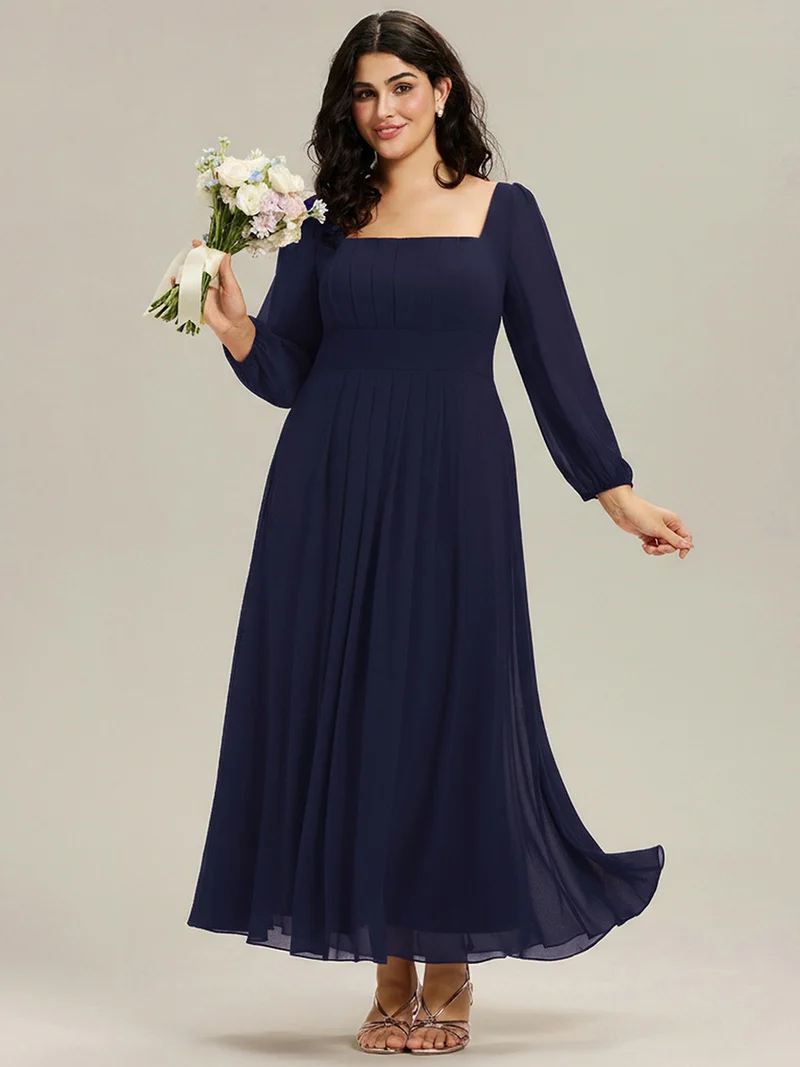 ever LYDIA|Robe de demoiselle d'honneur en mousseline à manches lanternes