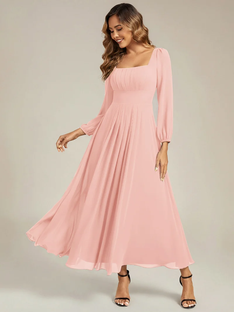 ever LYDIA|Robe de demoiselle d'honneur en mousseline à manches lanternes