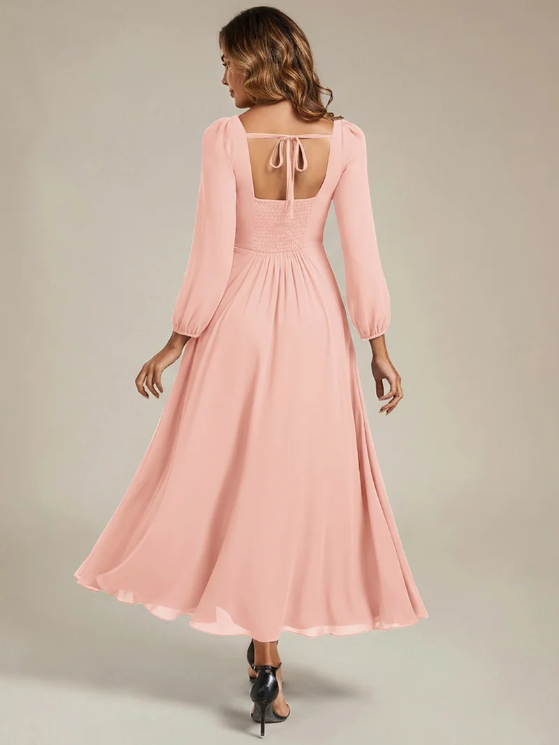 ever LYDIA|Robe de demoiselle d'honneur en mousseline à manches lanternes