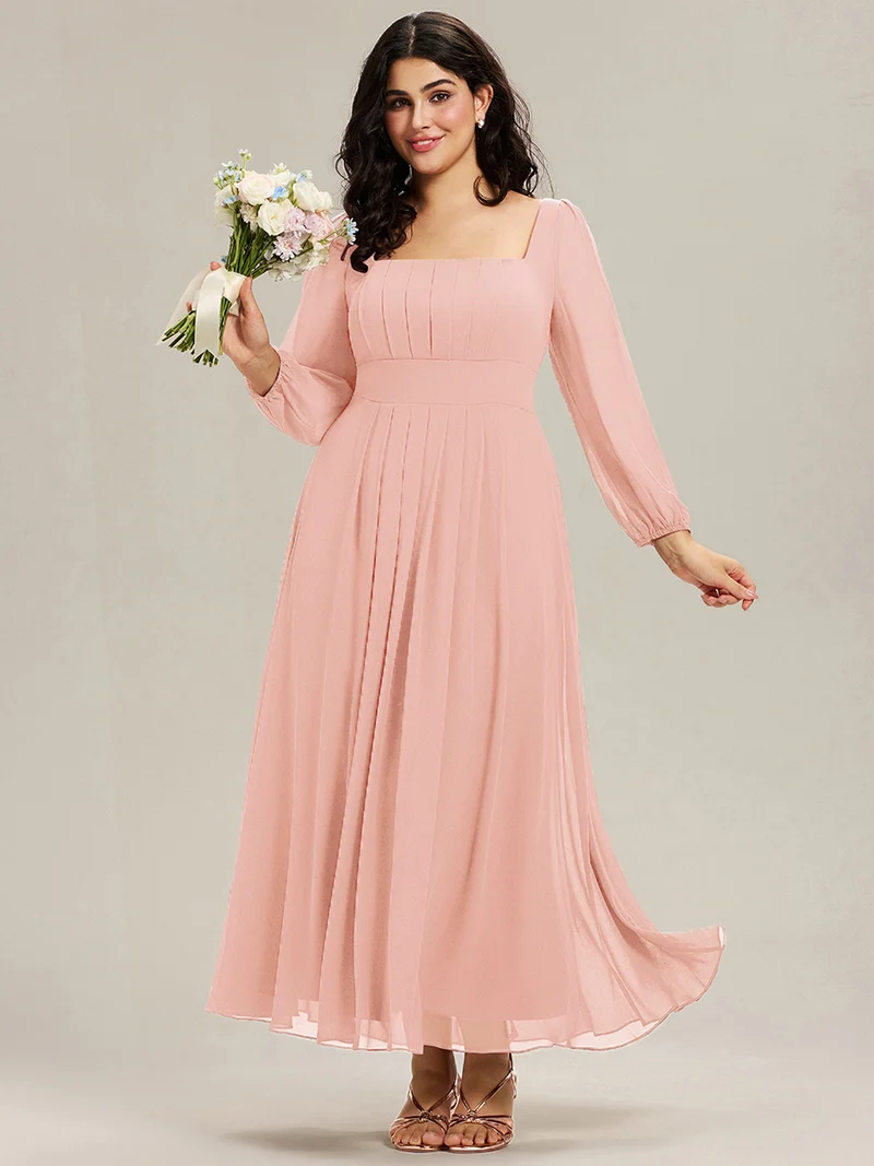 ever LYDIA|Robe de demoiselle d'honneur en mousseline à manches lanternes
