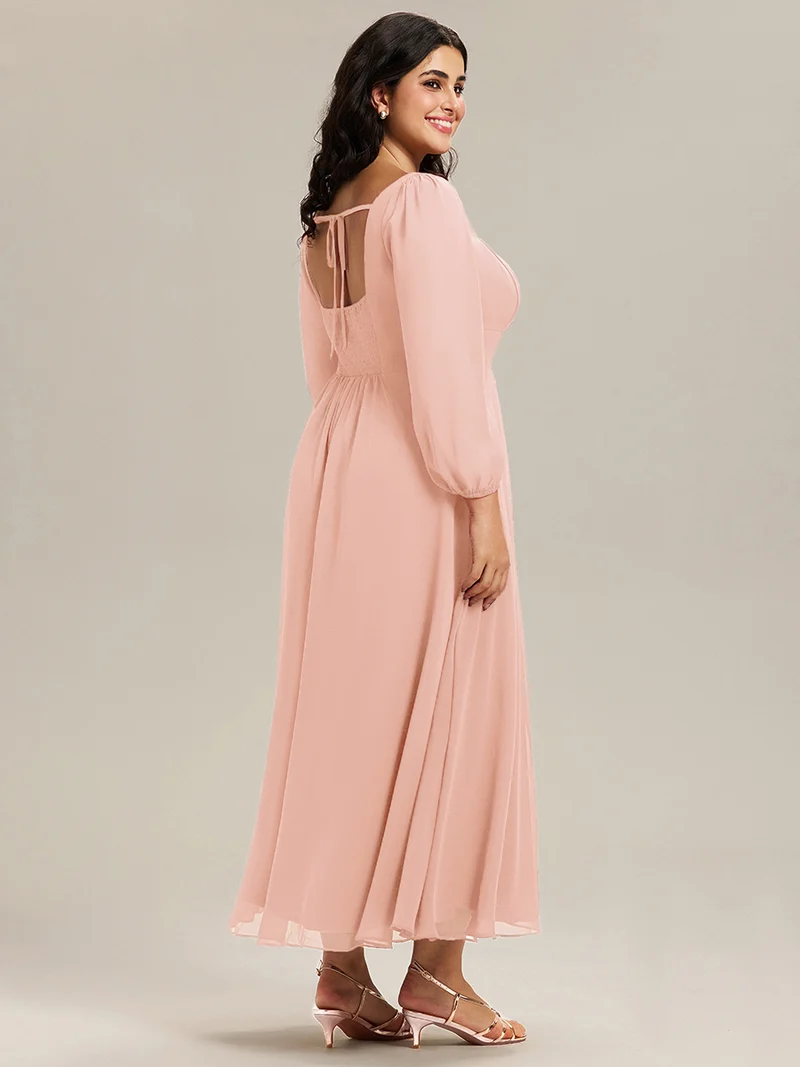 ever LYDIA|Robe de demoiselle d'honneur en mousseline à manches lanternes
