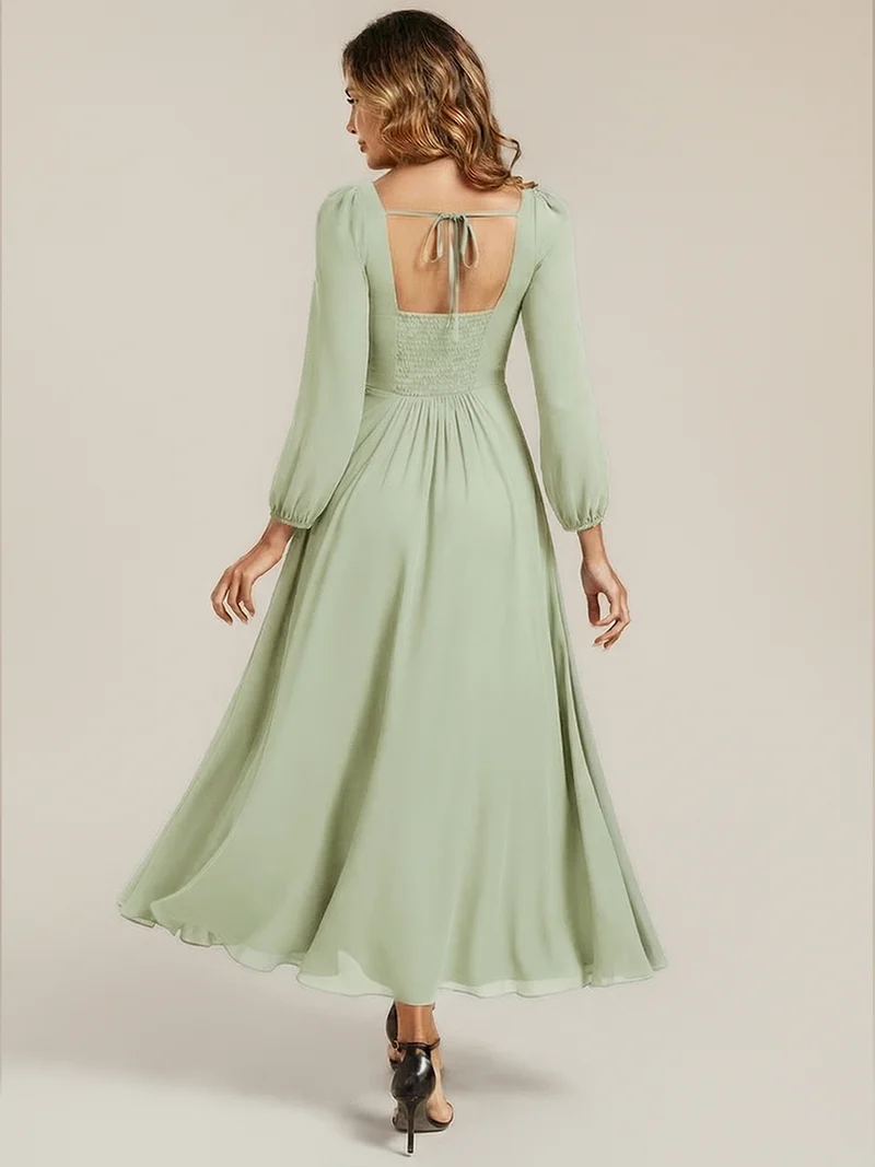 ever LYDIA|Robe de demoiselle d'honneur en mousseline à manches lanternes