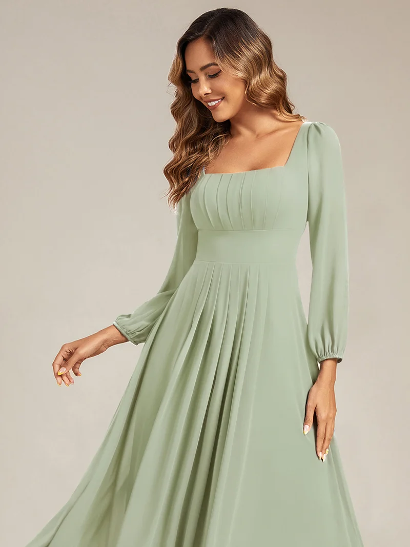 ever LYDIA|Robe de demoiselle d'honneur en mousseline à manches lanternes