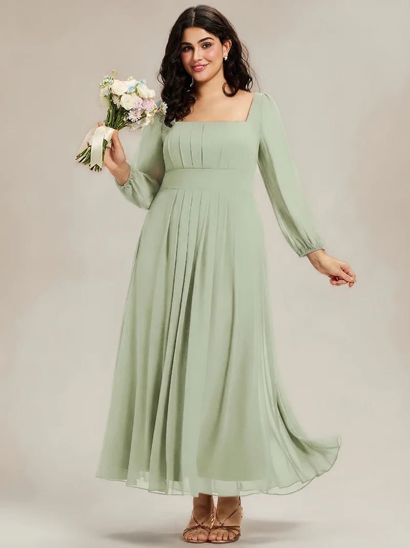 ever LYDIA|Robe de demoiselle d'honneur en mousseline à manches lanternes