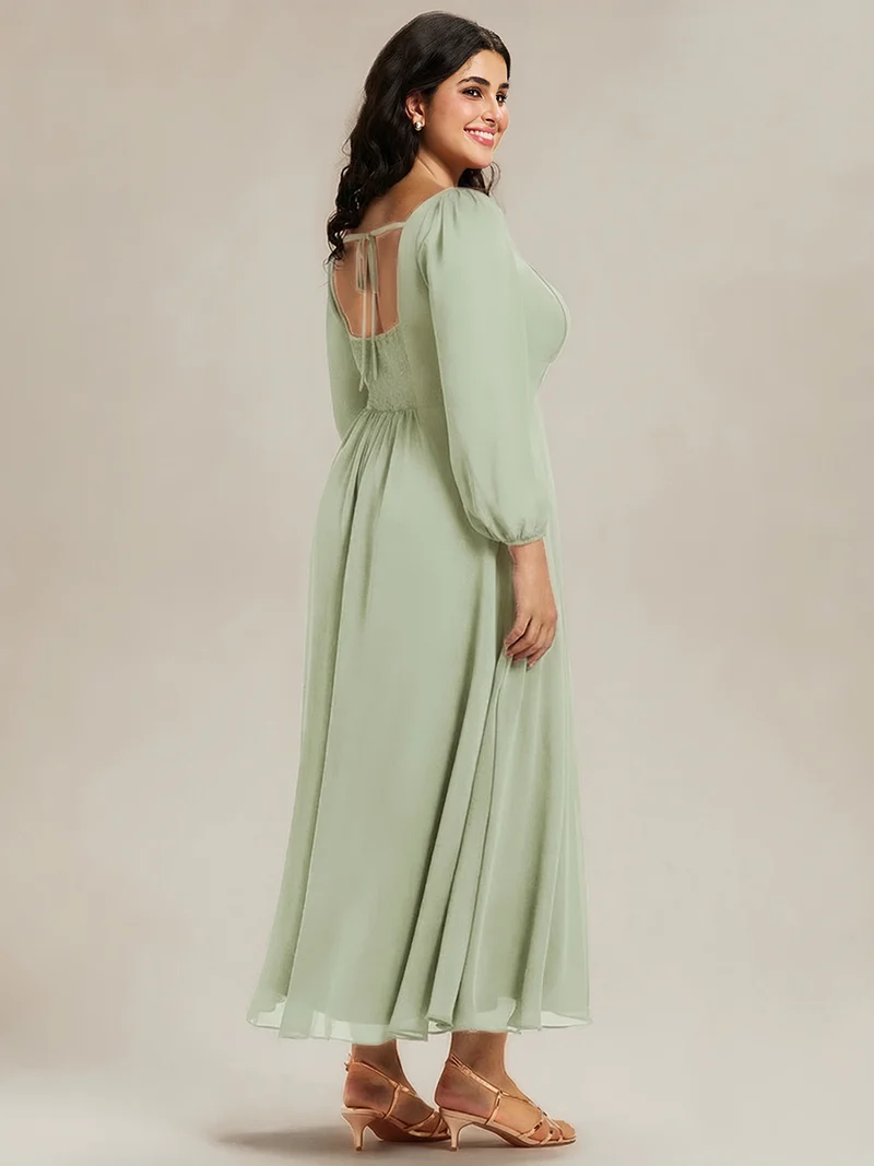 ever LYDIA|Robe de demoiselle d'honneur en mousseline à manches lanternes