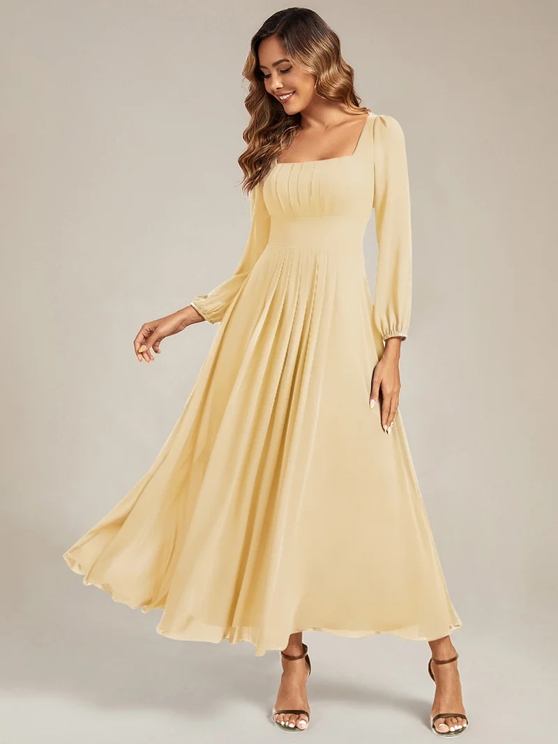 ever LYDIA|Robe de demoiselle d'honneur en mousseline à manches lanternes
