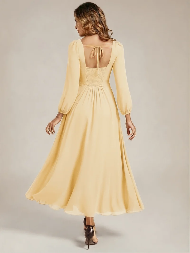 ever LYDIA|Robe de demoiselle d'honneur en mousseline à manches lanternes