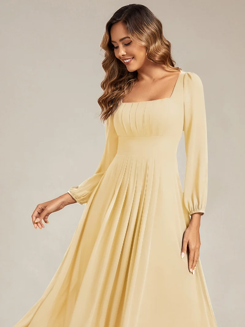 ever LYDIA|Robe de demoiselle d'honneur en mousseline à manches lanternes