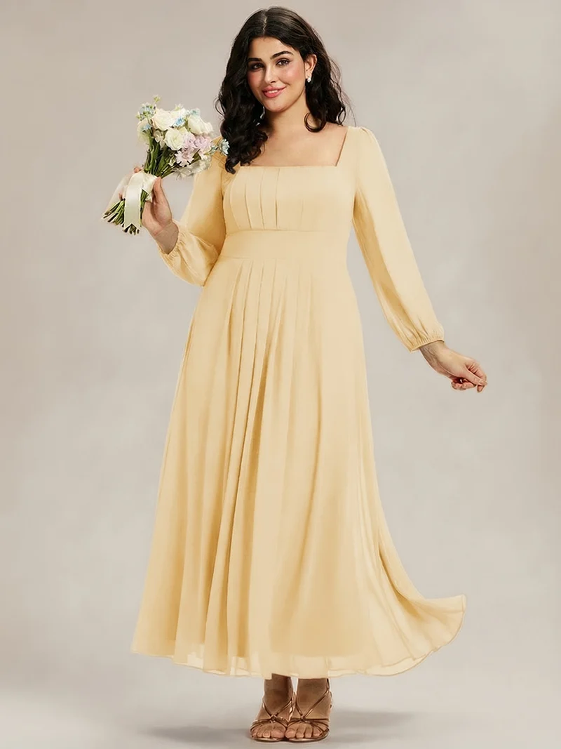 ever LYDIA|Robe de demoiselle d'honneur en mousseline à manches lanternes