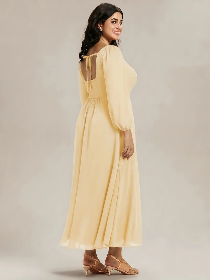 ever LYDIA|Robe de demoiselle d'honneur en mousseline à manches lanternes