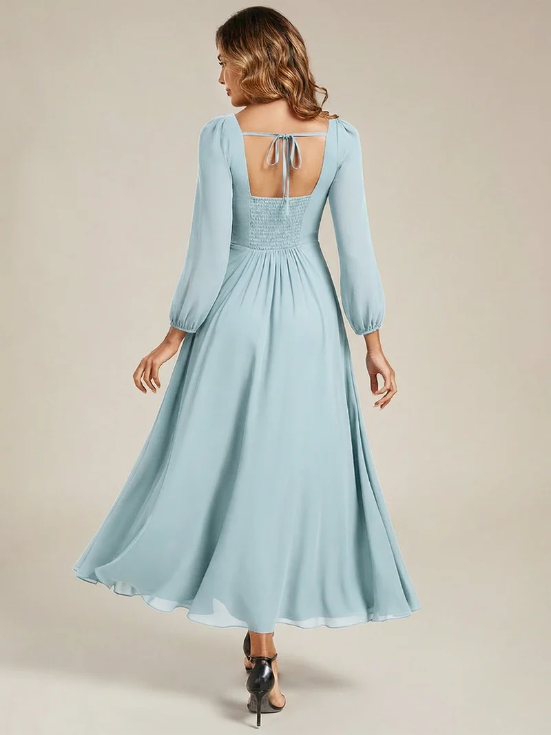 ever LYDIA|Robe de demoiselle d'honneur en mousseline à manches lanternes