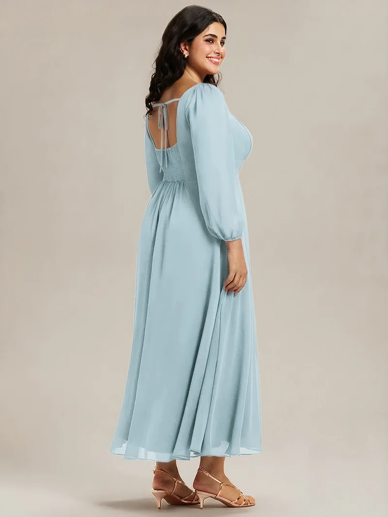 ever LYDIA|Robe de demoiselle d'honneur en mousseline à manches lanternes