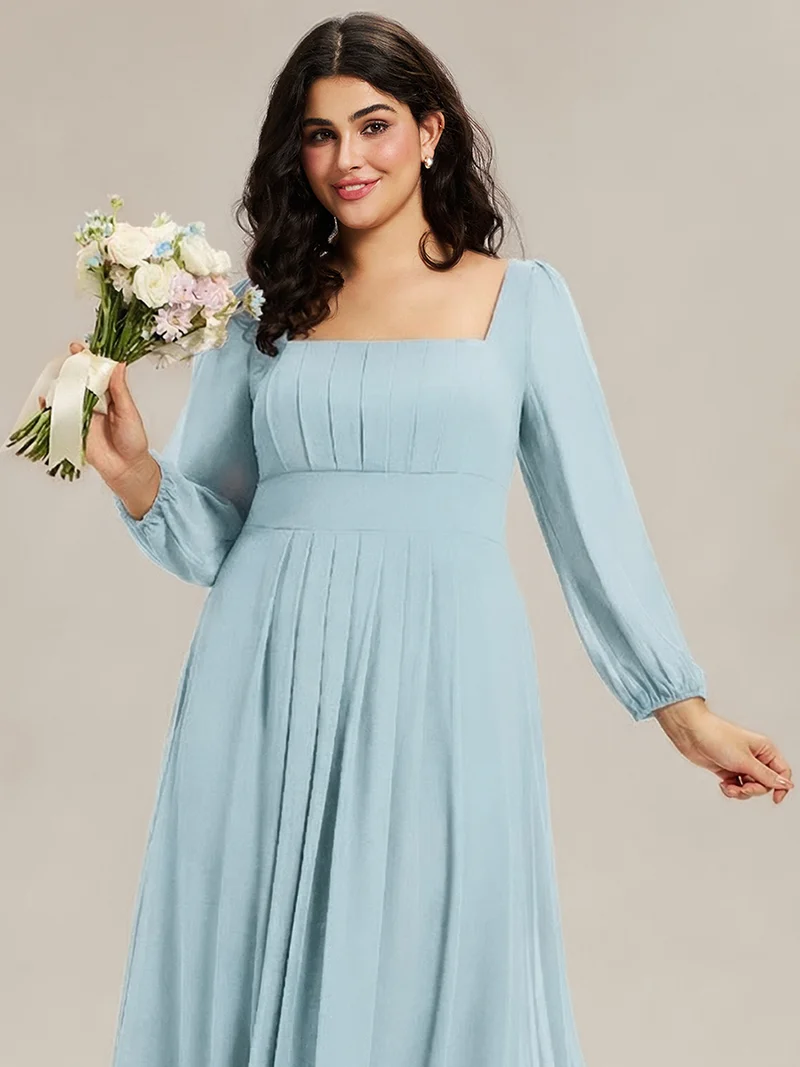 ever LYDIA|Robe de demoiselle d'honneur en mousseline à manches lanternes