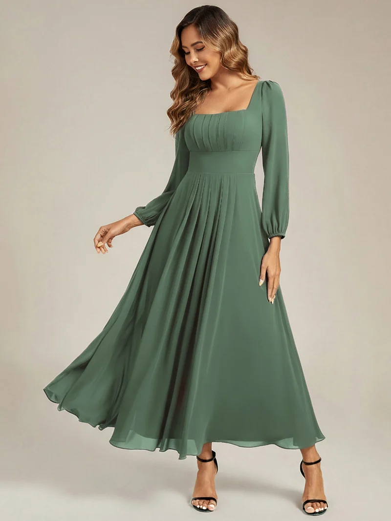 ever LYDIA|Robe de demoiselle d'honneur en mousseline à manches lanternes