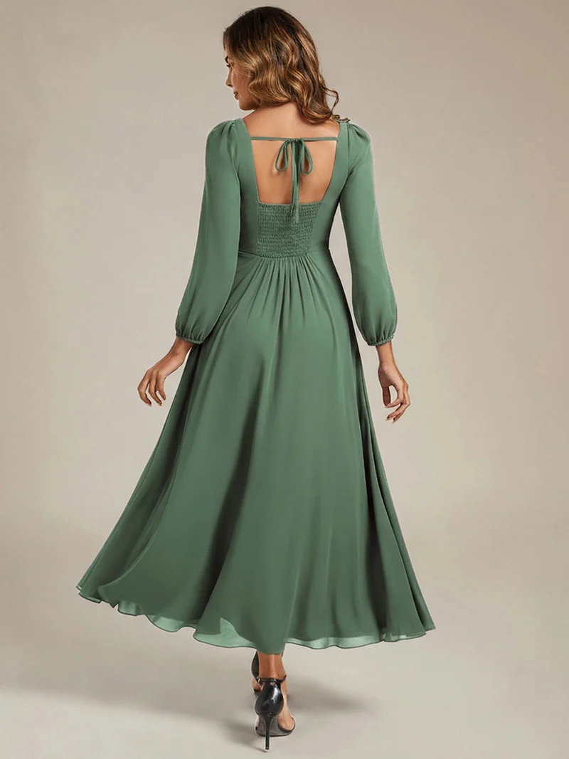 ever LYDIA|Robe de demoiselle d'honneur en mousseline à manches lanternes