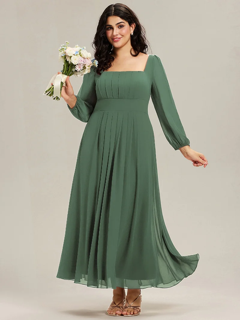 ever LYDIA|Robe de demoiselle d'honneur en mousseline à manches lanternes