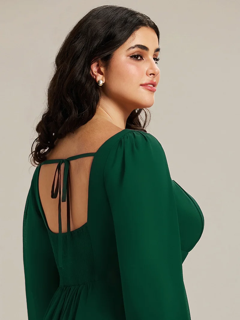 ever LYDIA|Robe de demoiselle d'honneur en mousseline à manches lanternes