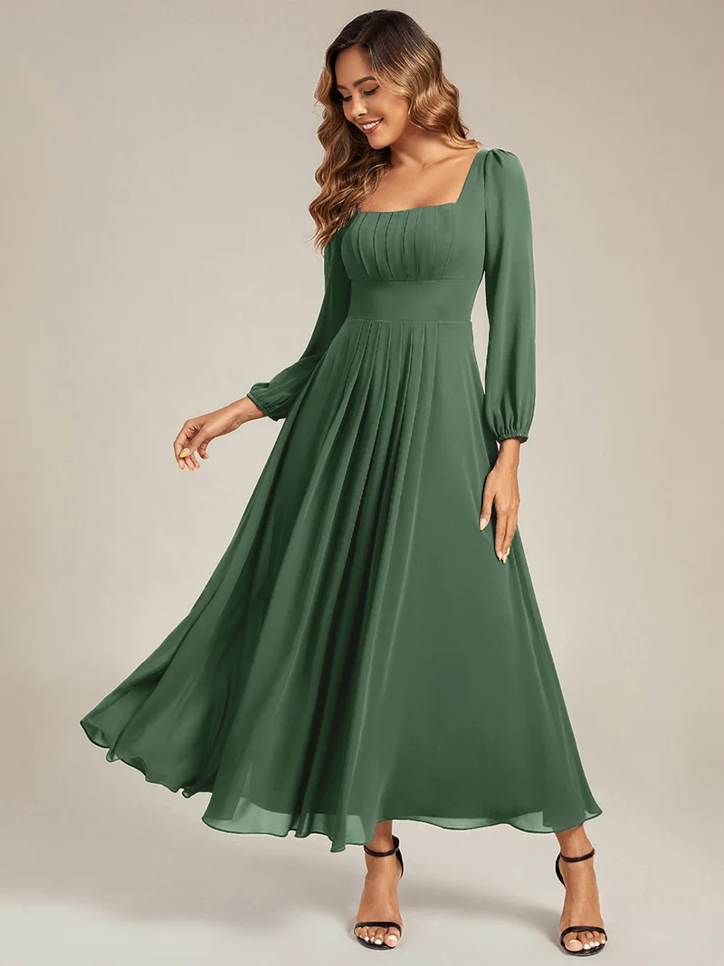 ever LYDIA|Robe de demoiselle d'honneur en mousseline à manches lanternes