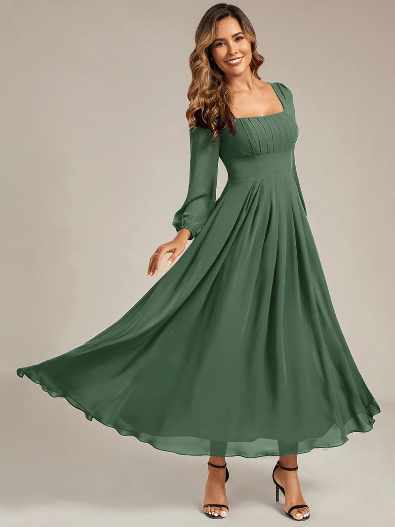 ever LYDIA|Robe de demoiselle d'honneur en mousseline à manches lanternes