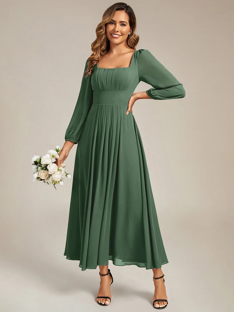 ever LYDIA|Robe de demoiselle d'honneur en mousseline à manches lanternes