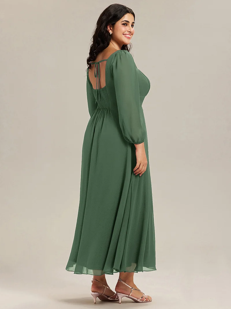 ever LYDIA|Robe de demoiselle d'honneur en mousseline à manches lanternes