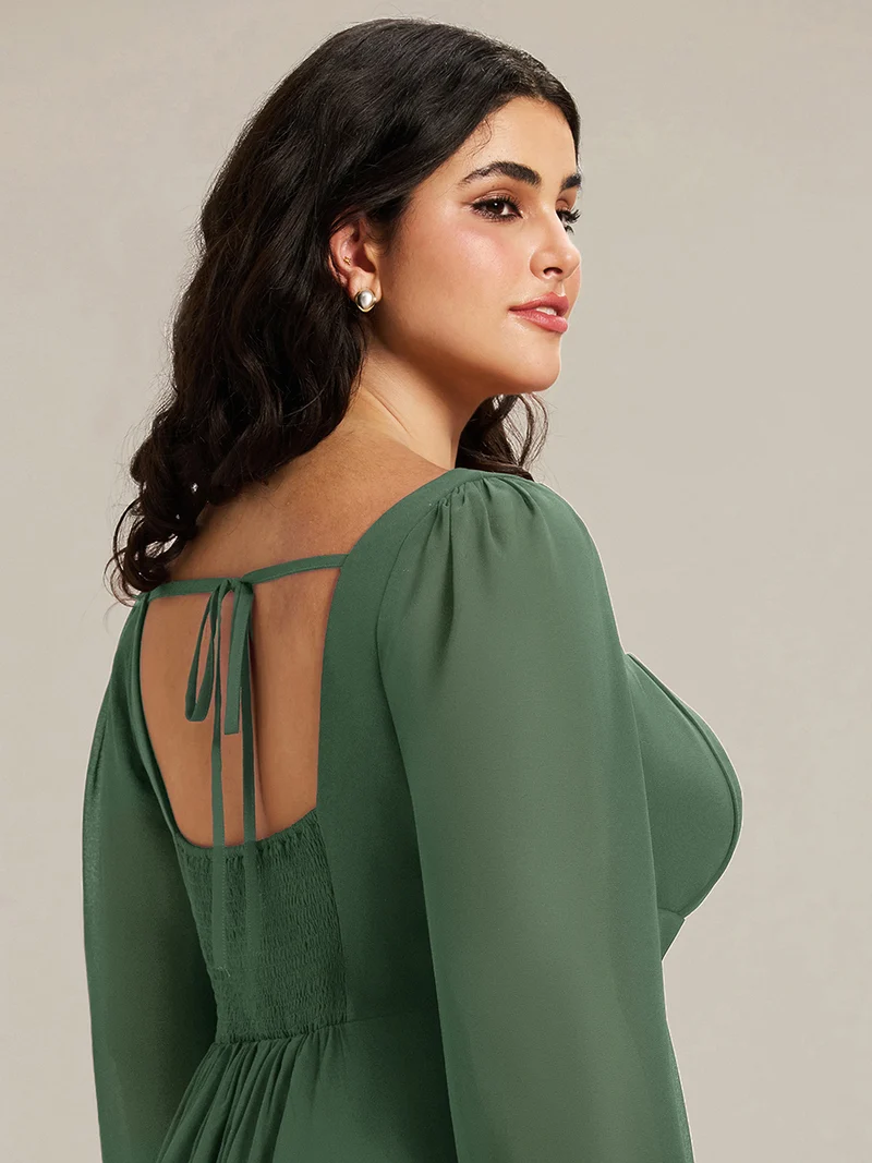 ever LYDIA|Robe de demoiselle d'honneur en mousseline à manches lanternes
