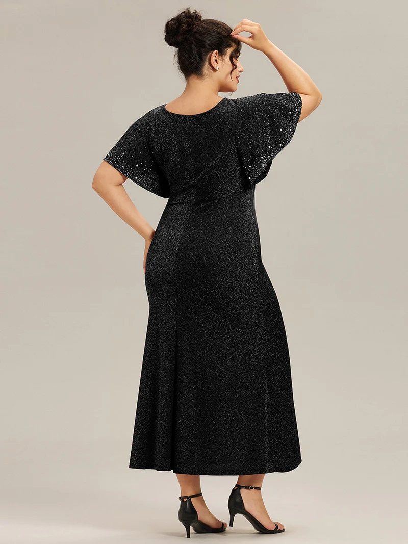 ever FATE|Robe de soirée grande taille en maille perlée(Vente Finale)