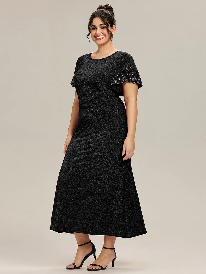 ever FATE|Robe de soirée grande taille en maille perlée(Vente Finale)