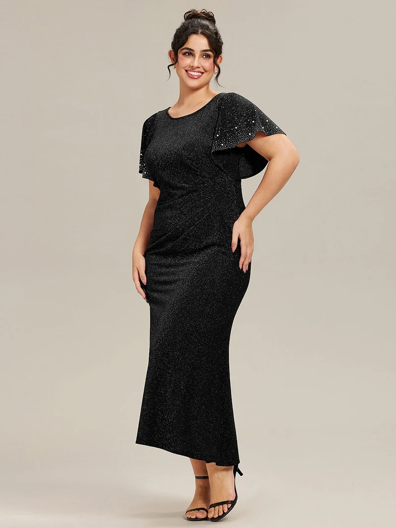 ever FATE|Robe de soirée grande taille en maille perlée(Vente Finale)