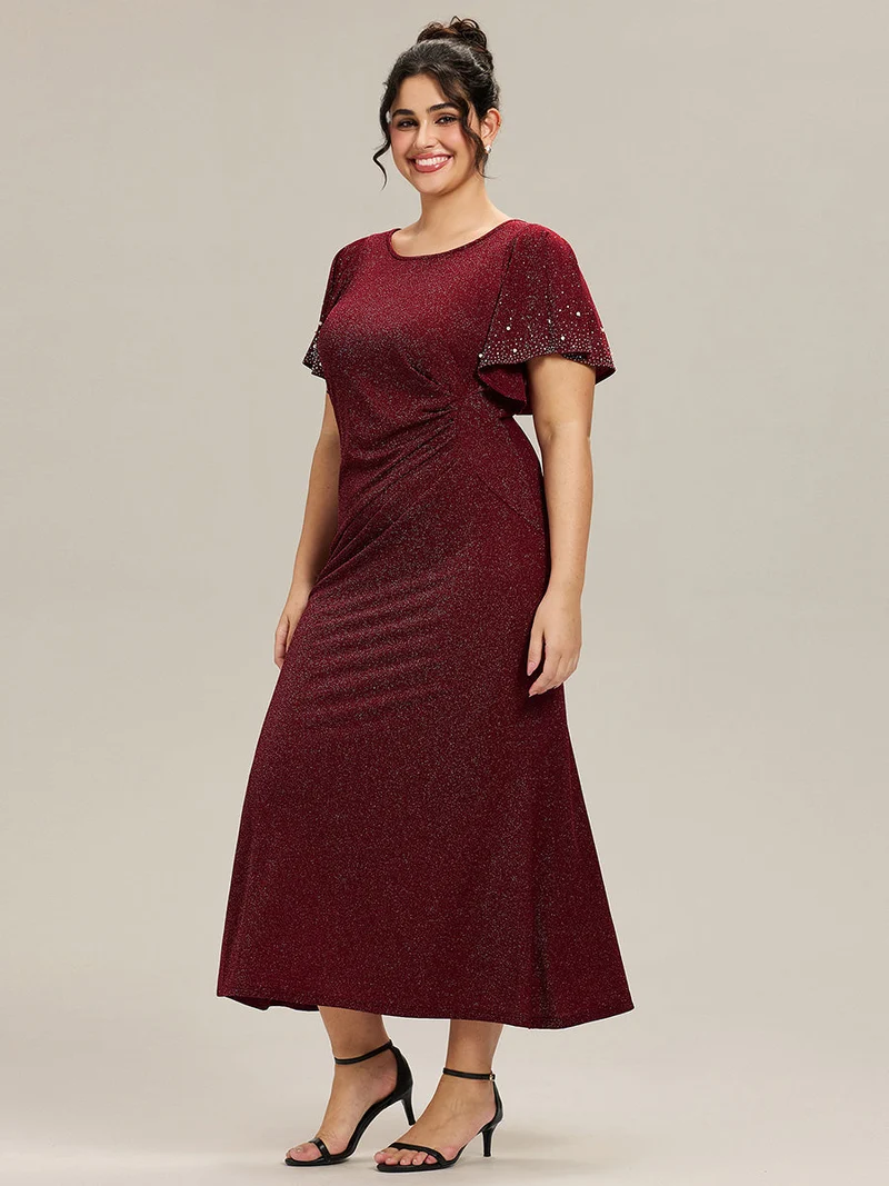 ever FATE|Robe de soirée grande taille en maille perlée(Vente Finale)