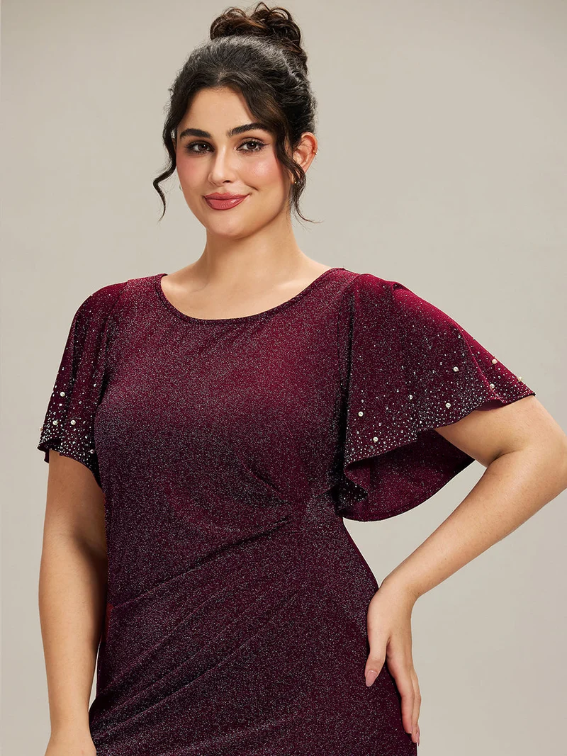 ever FATE|Robe de soirée grande taille en maille perlée(Vente Finale)