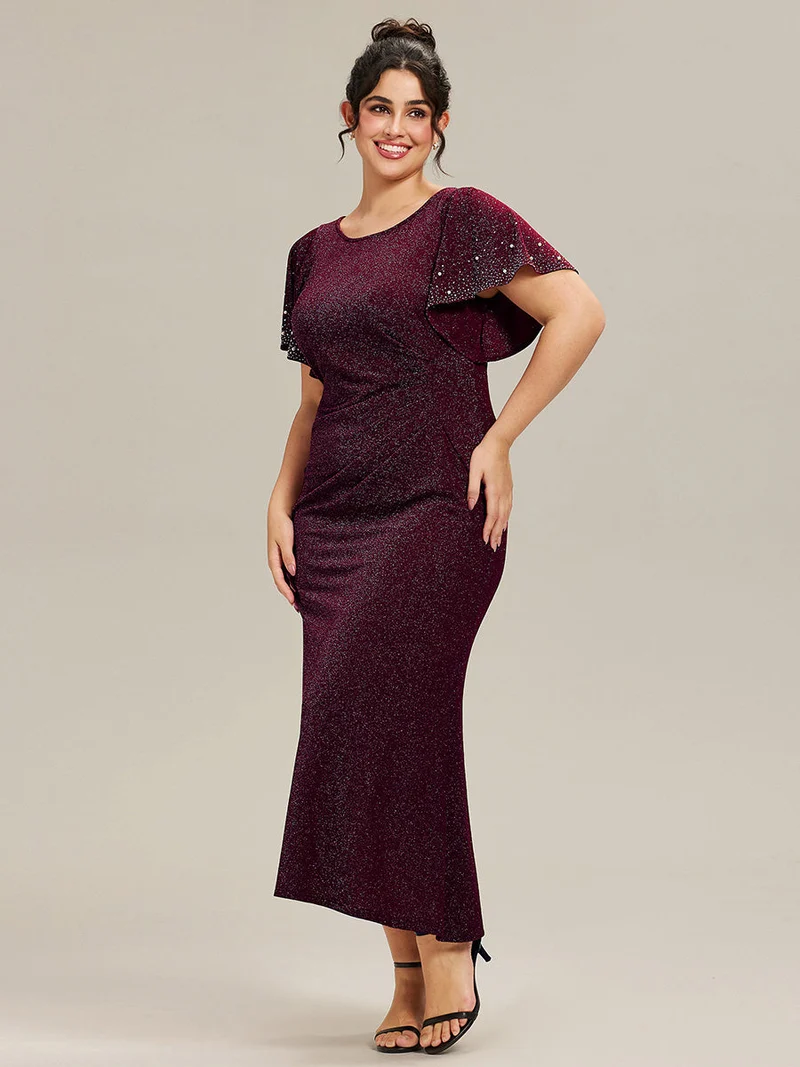 ever FATE|Robe de soirée grande taille en maille perlée(Vente Finale)