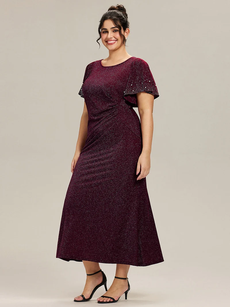 ever FATE|Robe de soirée grande taille en maille perlée(Vente Finale)