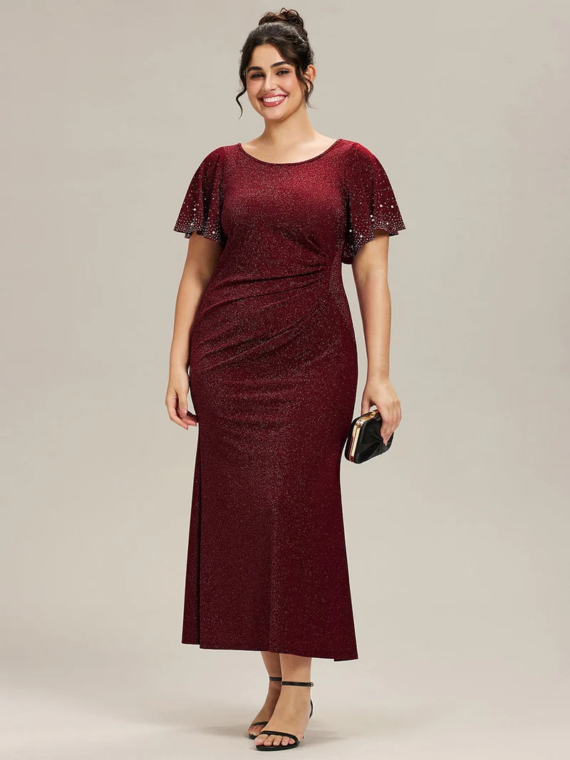 ever FATE|Robe de soirée grande taille en maille perlée(Vente Finale)