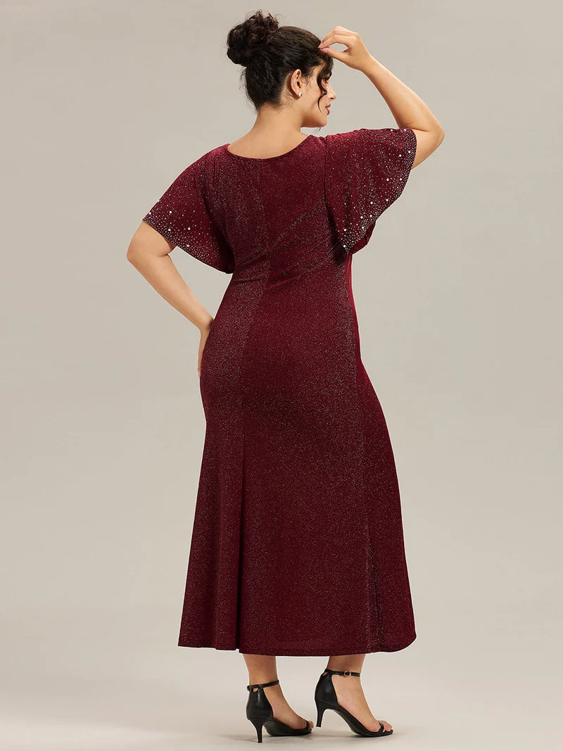 ever FATE|Robe de soirée grande taille en maille perlée(Vente Finale)