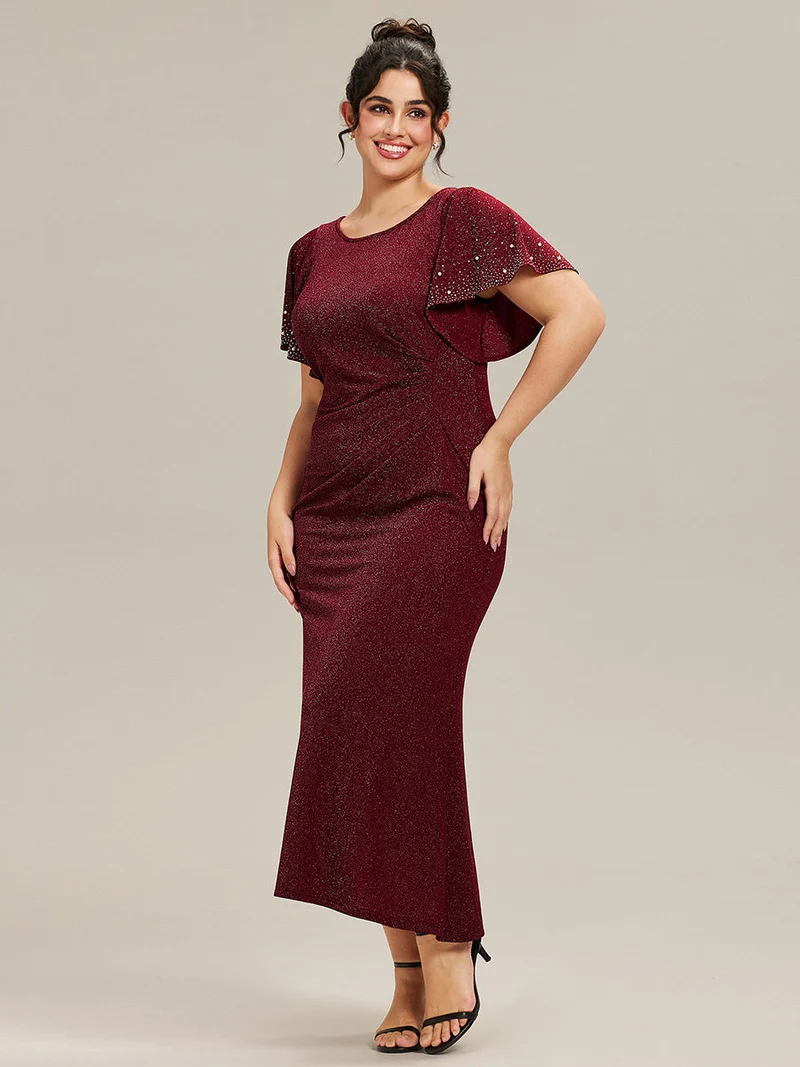 ever FATE|Robe de soirée grande taille en maille perlée(Vente Finale)