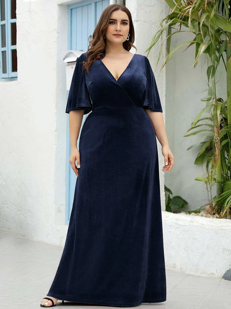 ever REINE|Robe de Soirée longue Velours à Col en V Pour Femmes (Vente finale)