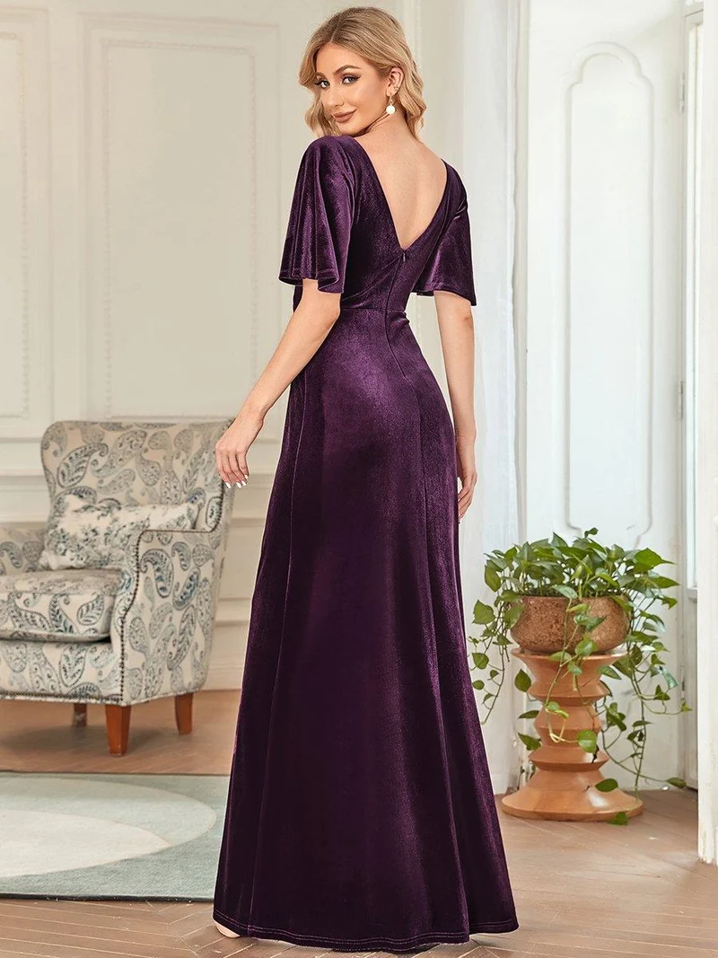 ever REINE|Robe de Soirée longue Velours à Col en V Pour Femmes (Vente finale)