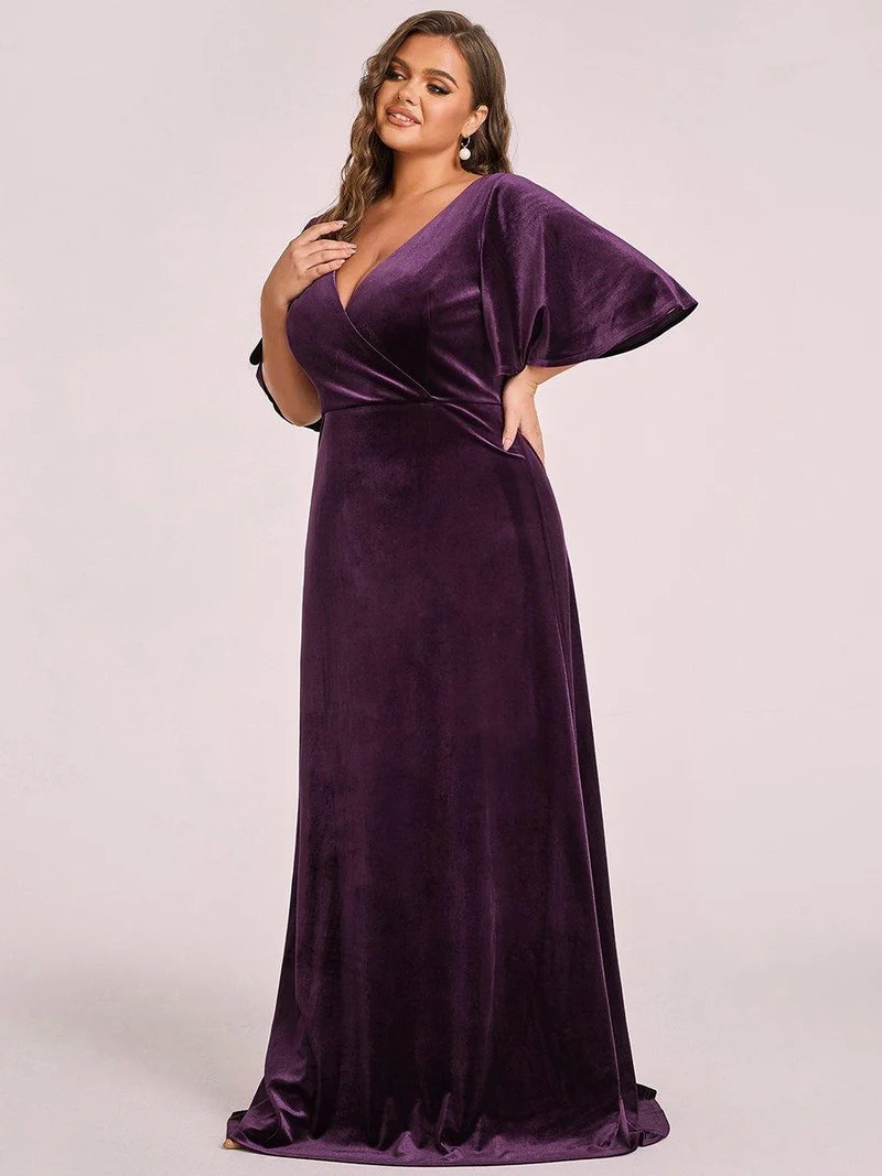 ever REINE|Robe de Soirée longue Velours à Col en V Pour Femmes (Vente finale)