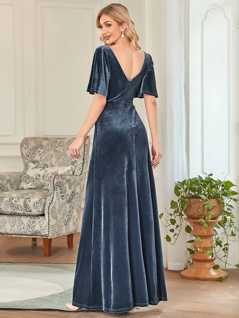 ever REINE|Robe de Soirée longue Velours à Col en V Pour Femmes (Vente finale)