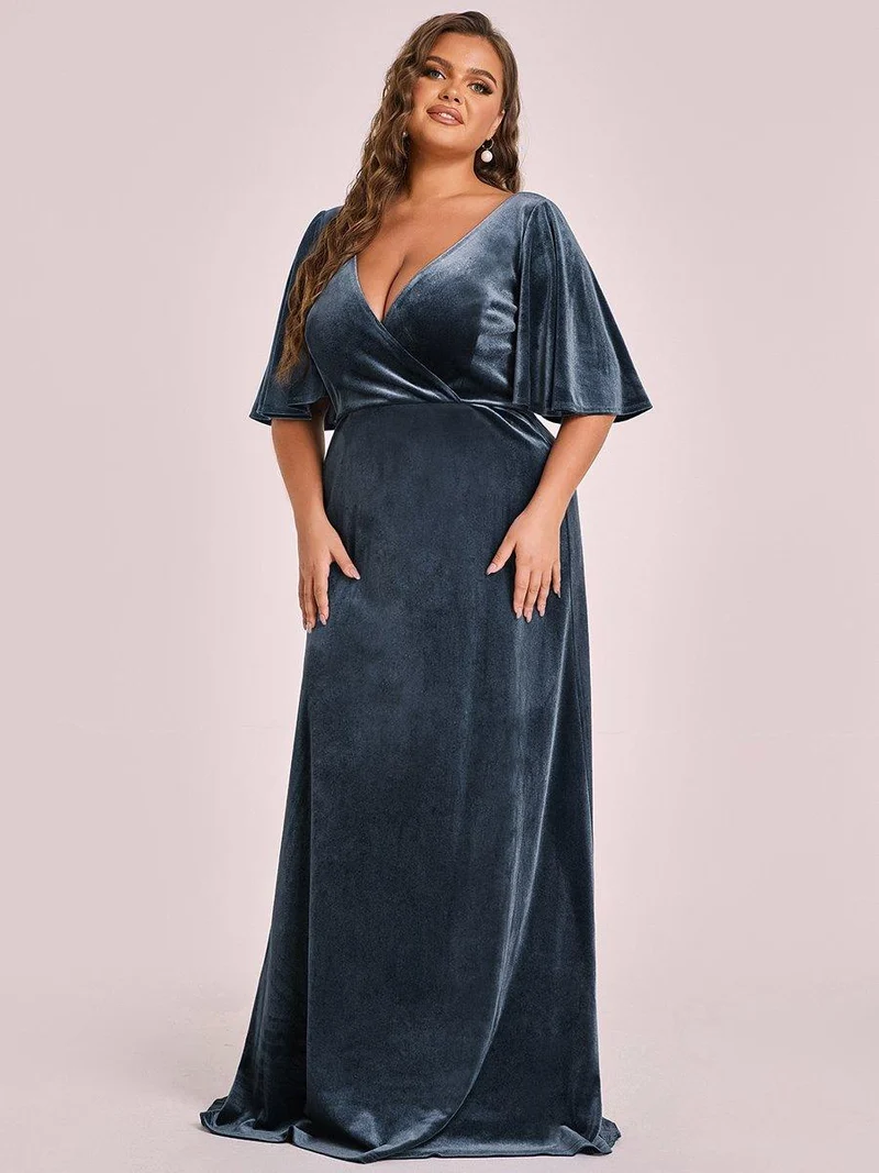 ever REINE|Robe de Soirée longue Velours à Col en V Pour Femmes (Vente finale)